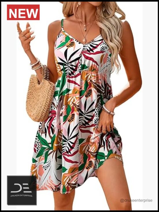 Dresses & Skirts - Floral V-Neck Spaghetti Strap Flowy Boho Mini Sundress